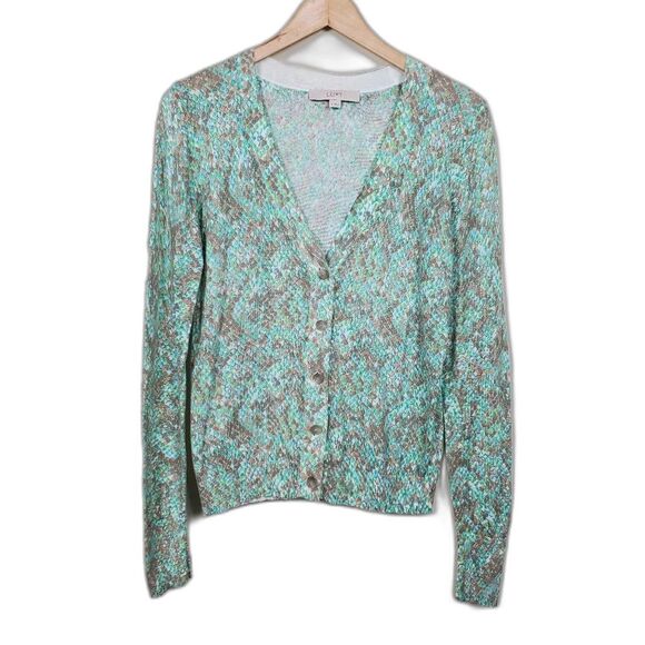 Loft Floral Button Down  Cardigan Womans Size M Teal Gray - Picture 1 of 10